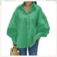 Women's Casual Solid Color Lantern Sleeve Lapel Shirt