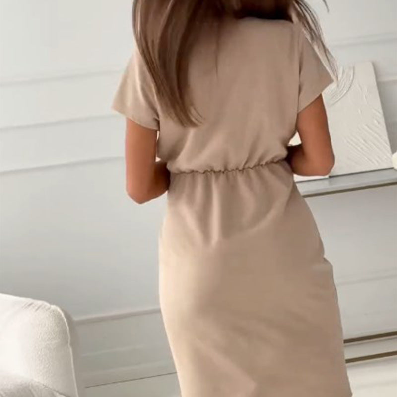 ⏳Time-limited Special👗V-Neck Short Sleeve Short Dress with Cinched Waist