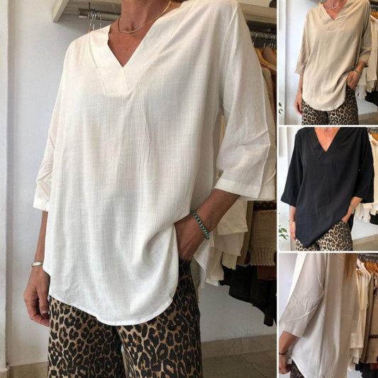 Women's Solid V-Neck 3/4 Sleeve Tops