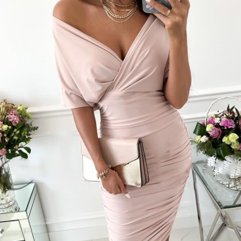 Women's Sexy Ruched V-Neck Bodycon Dress