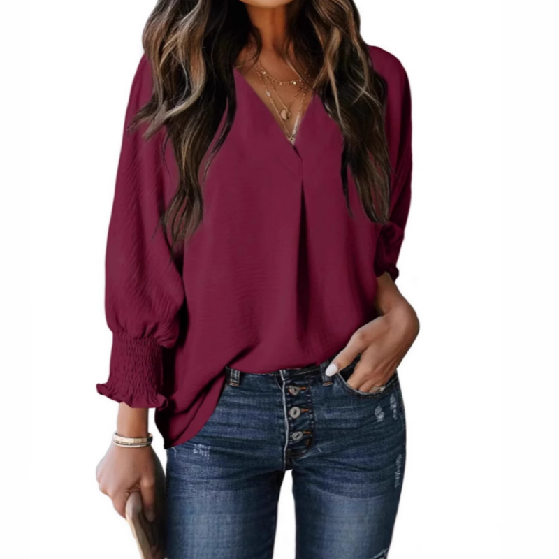 ❤️‍🔥Last Day-60% Off🧡Women's V-Neck Casual 3/4 Sleeve Loose Shirt