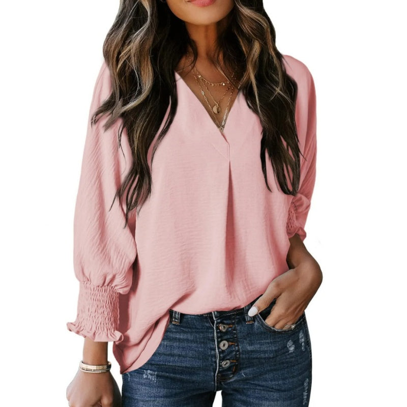 ❤️‍🔥Last Day-60% Off🧡Women's V-Neck Casual 3/4 Sleeve Loose Shirt