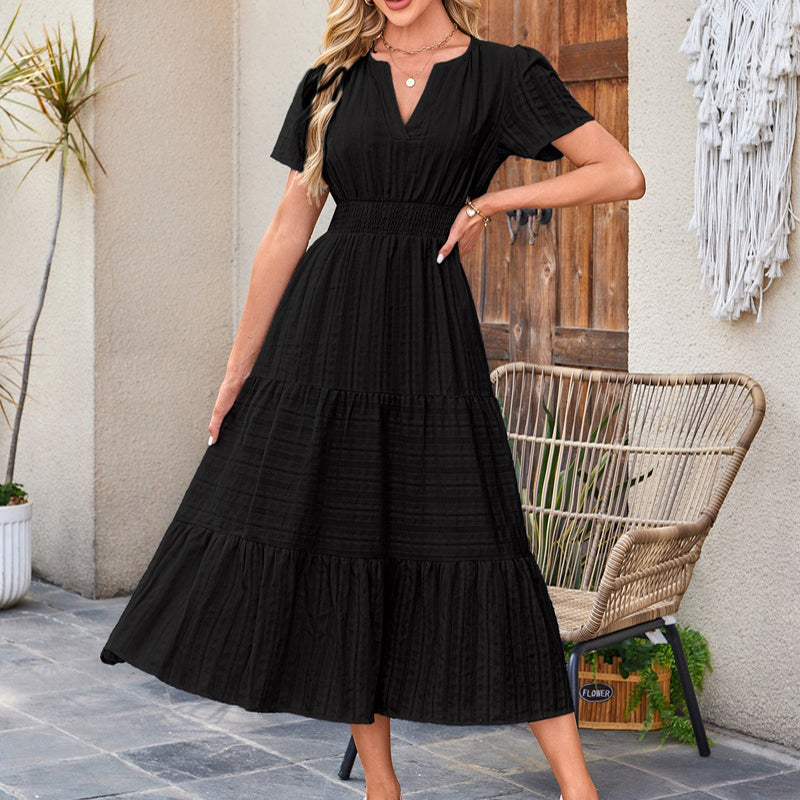 🌷Summer Sale 50% Off🌷Women's Casual Short Sleeve V Neck Maxi Dress