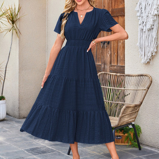 🌷Summer Sale 50% Off🌷Women's Casual Short Sleeve V Neck Maxi Dress