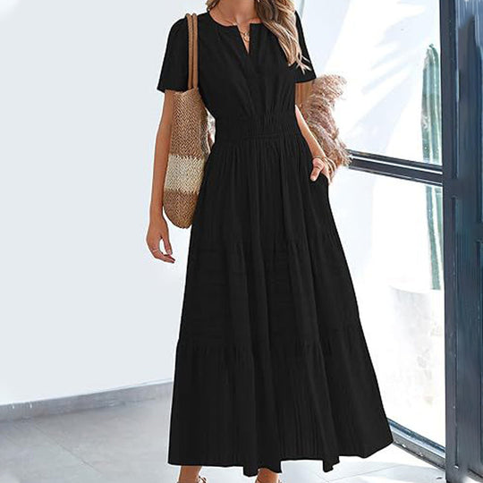 🌷Summer Sale 50% Off🌷Women's Casual Short Sleeve V Neck Maxi Dress