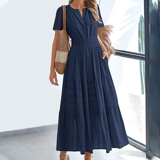 🌷Summer Sale 50% Off🌷Women's Casual Short Sleeve V Neck Maxi Dress
