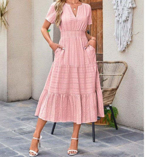 🌷Summer Sale 50% Off🌷Women's Casual Short Sleeve V Neck Maxi Dress