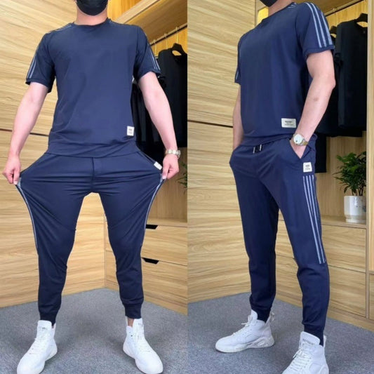 Herren hohe Strecke kurzärmelige Top & Jogginghosen 2-teiliger Set