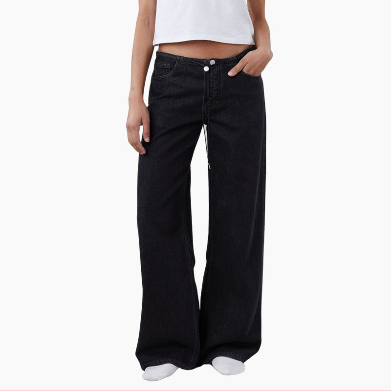 Loose Low Waisted Jeans with Adjustable Drawstring