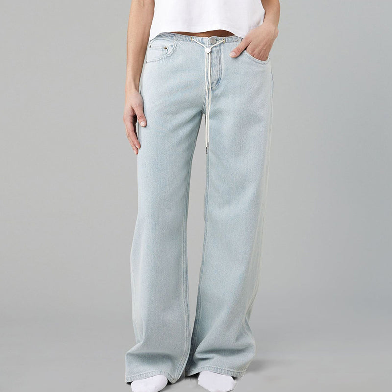 Loose Low Waisted Jeans with Adjustable Drawstring