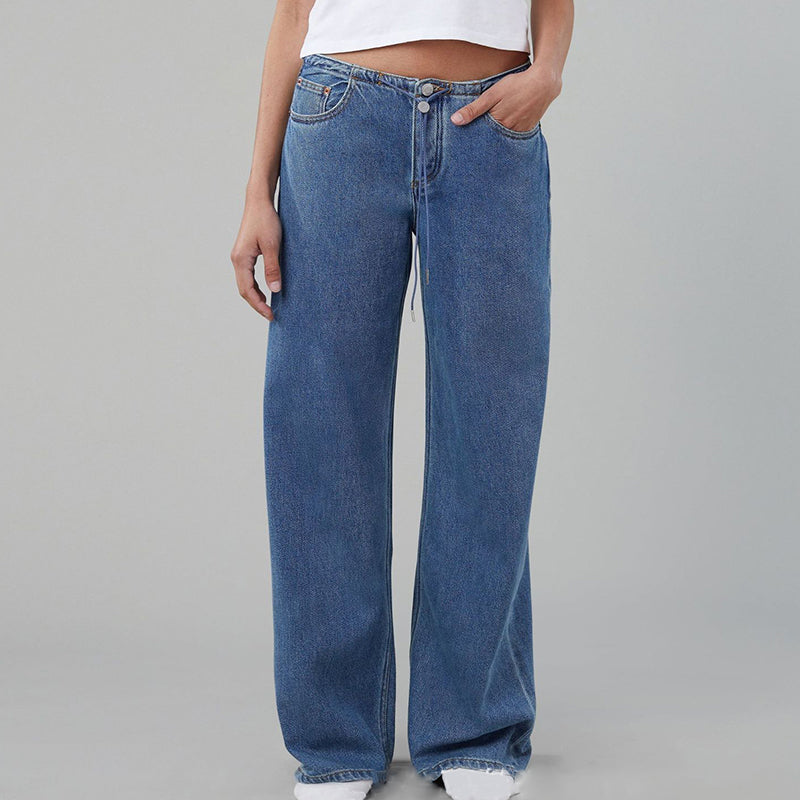 Loose Low Waisted Jeans with Adjustable Drawstring