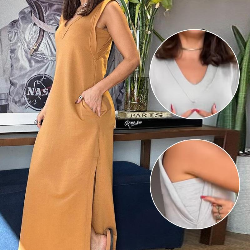 Women's V-Neck Sleeveless Split Maxi Dress