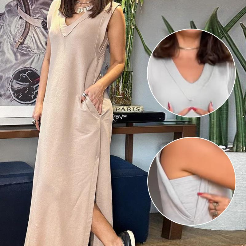 Women's V-Neck Sleeveless Split Maxi Dress