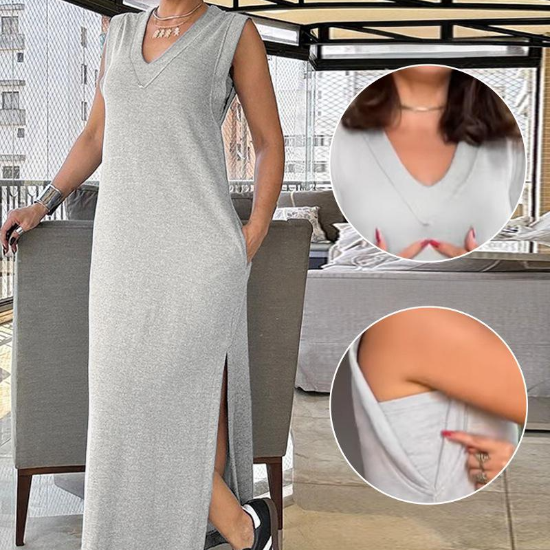 Women's V-Neck Sleeveless Split Maxi Dress