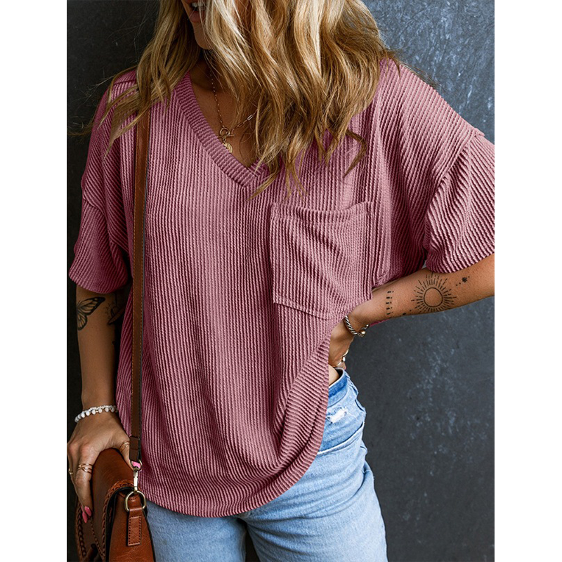 Artificial Corduroy V-Neck Sleeveless Top