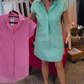 Women’s V-Neck Shirt Mini Dress with Stripe Print