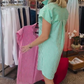 Women’s V-Neck Shirt Mini Dress with Stripe Print