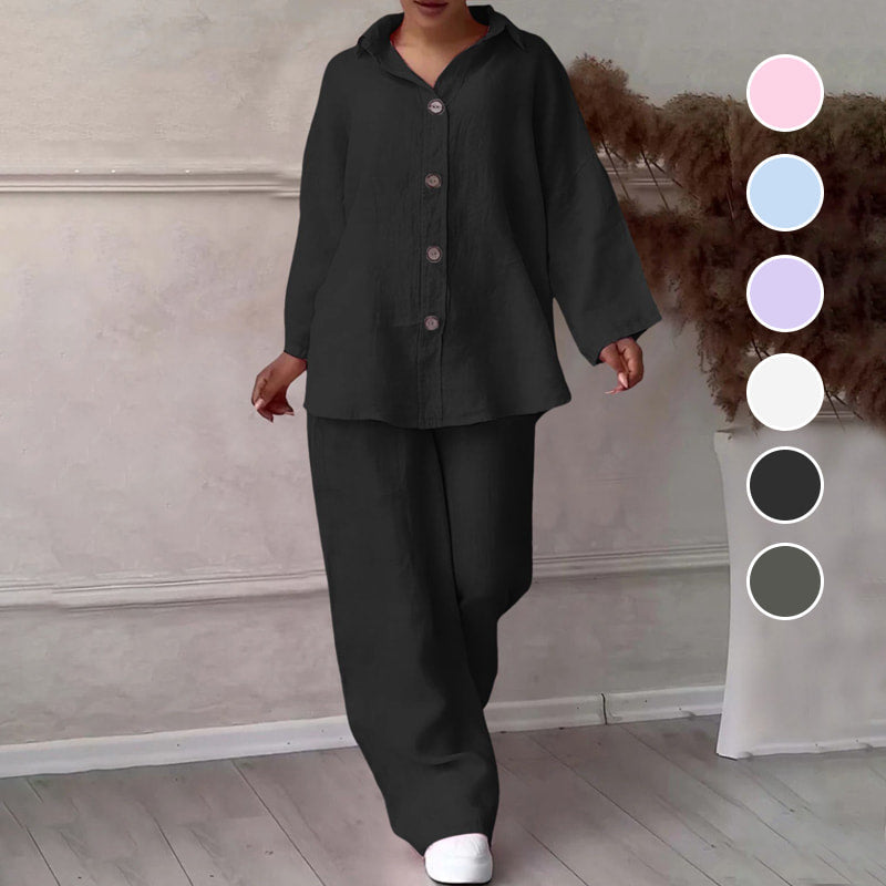 ⏳Time-limited Special⏰Fashion Botton-Down Shirt & Pants 2-Piece Set