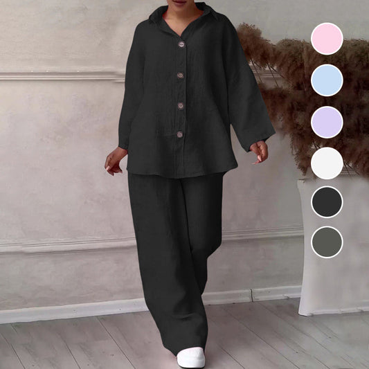 ⏳Time-limited Special⏰Fashion Botton-Down Shirt & Pants 2-Piece Set