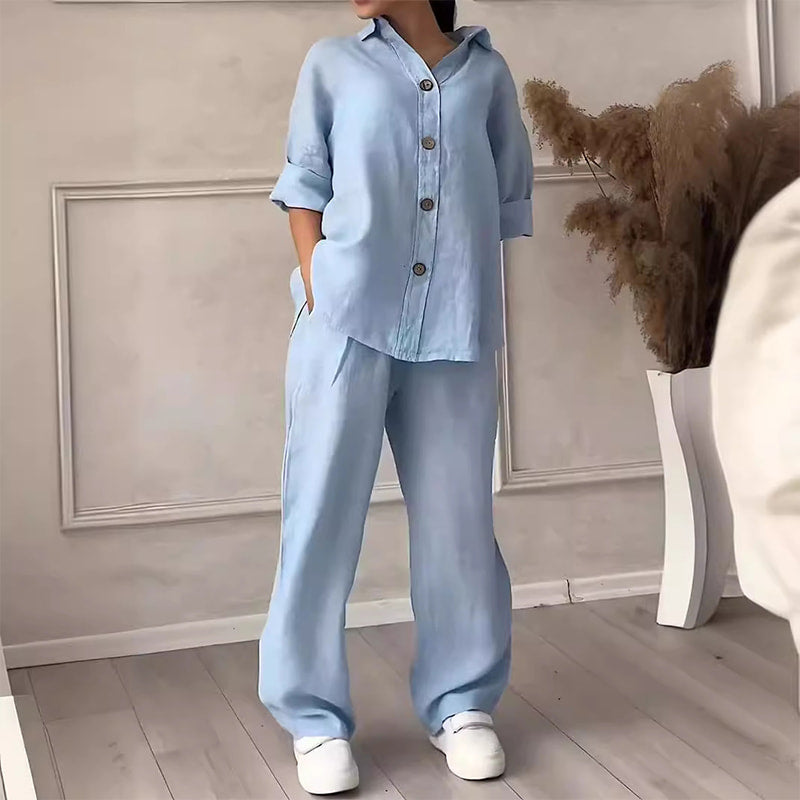 ⏳Time-limited Special⏰Fashion Botton-Down Shirt & Pants 2-Piece Set