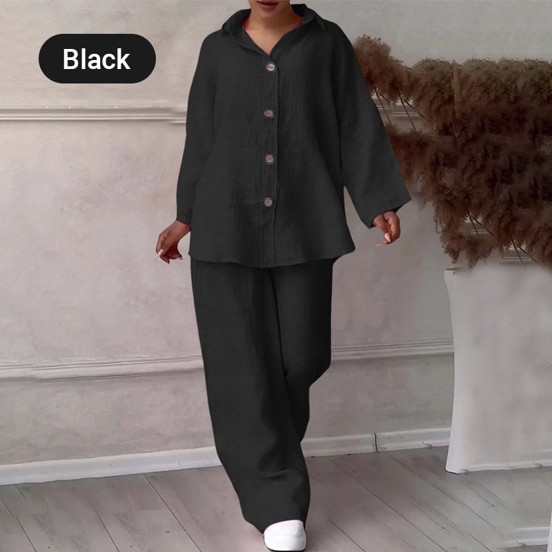 ⏳Time-limited Special⏰Fashion Botton-Down Shirt & Pants 2-Piece Set