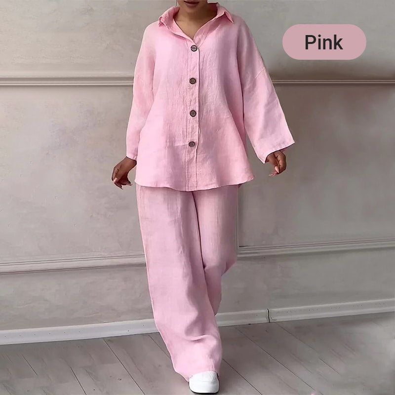 ⏳Time-limited Special⏰Fashion Botton-Down Shirt & Pants 2-Piece Set