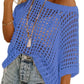 💥This Week's Special Price 💥Womens Summer Scoop Neck ShortSleeve Sweater Casual Crochet Hollow Out KnitTops