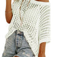 💥This Week's Special Price 💥Womens Summer Scoop Neck ShortSleeve Sweater Casual Crochet Hollow Out KnitTops