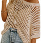 💥This Week's Special Price 💥Womens Summer Scoop Neck ShortSleeve Sweater Casual Crochet Hollow Out KnitTops