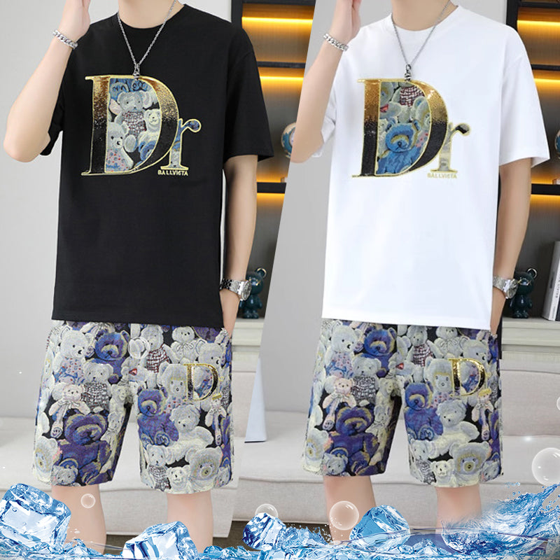 Men's Summer Casual Short Sleeve Top and Shorts 2 Pieces Outfits