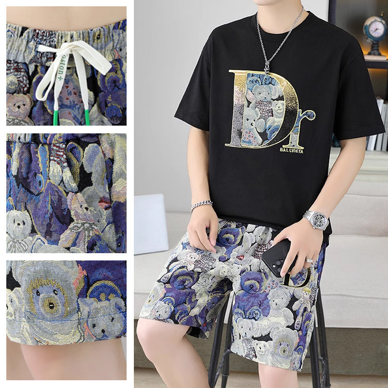 Men's Summer Casual Short Sleeve Top and Shorts 2 Pieces Outfits