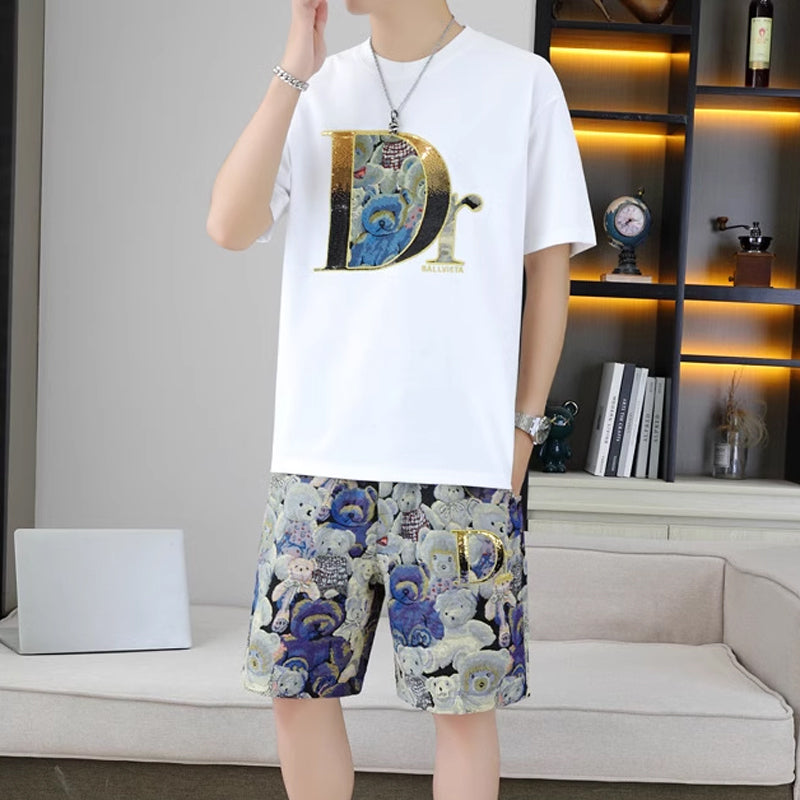 Men's Summer Casual Short Sleeve Top and Shorts 2 Pieces Outfits