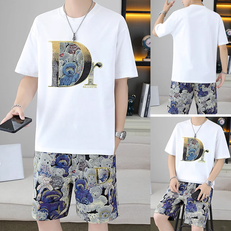 Men's Summer Casual Short Sleeve Top and Shorts 2 Pieces Outfits