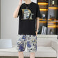 Men's Summer Casual Short Sleeve Top and Shorts 2 Pieces Outfits