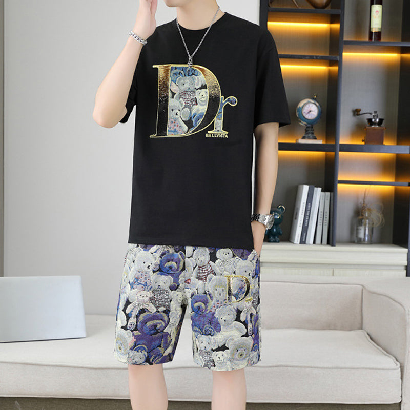 Men's Summer Casual Short Sleeve Top and Shorts 2 Pieces Outfits