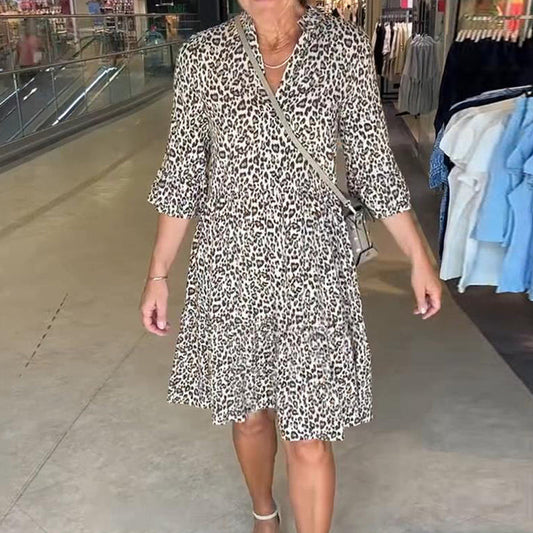 🌸Sommer-Schnäppchen 49% RABATT🌸  Trendiges Damenkleid mit Leopardenmuster und V-Ausschnitt und lockerer Passform