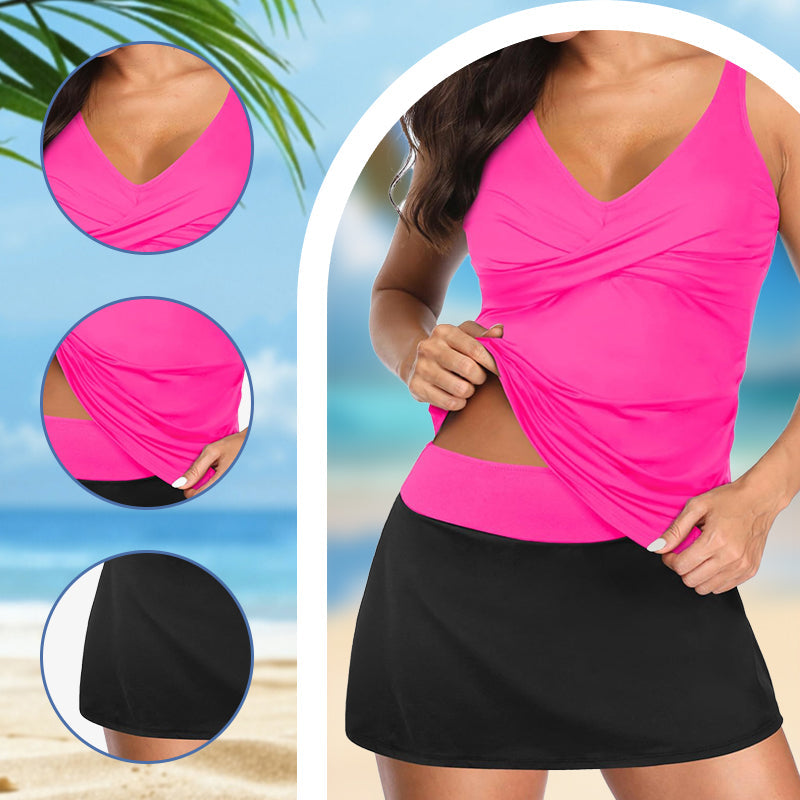 Cross-Back Strap Top with Lined Skirt Separates Swimmsuit