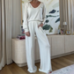 Women's Casual V-Neck Top & Full-Length Pants Set