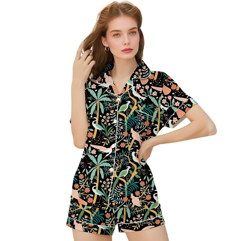 Women Skin-friendly Breathable Cute Printed Short Pajama Set