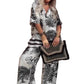 🛍️ Women's Matching Printed Set - V-Neck Top & Long Pants | No-Fuss Outfit, Versatile Print & All-Day Comfort | UK Sizes Available