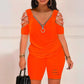 💖2025 summer new style💖Off-shoulder V-neck narrow zipper short jumpsuit🎁