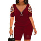 💖2025 summer new style💖Off-shoulder V-neck narrow zipper short jumpsuit🎁