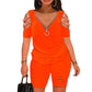 💖2025 summer new style💖Off-shoulder V-neck narrow zipper short jumpsuit🎁