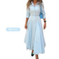 Elegant Light Blue Long Sleeve A-Line Dress