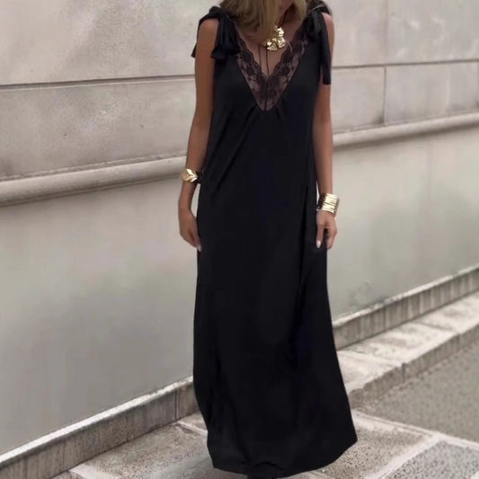 🌸Lace V-Neck Maxi Dress: Sleeveless, Flowy Silhouette, Stunning for Events