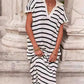 Women's V-Neck Striped Split Lapel Long Sweater Dress