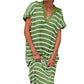 Women's V-Neck Striped Split Lapel Long Sweater Dress