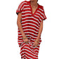 Women's V-Neck Striped Split Lapel Long Sweater Dress