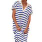 Women's V-Neck Striped Split Lapel Long Sweater Dress