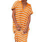 Women's V-Neck Striped Split Lapel Long Sweater Dress
